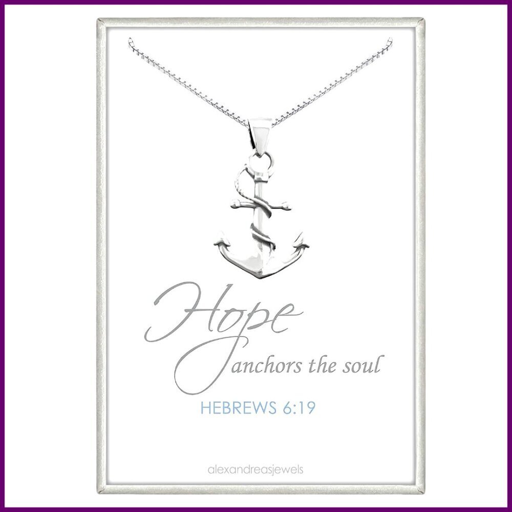 Sterling Silver Anchor Pendant Necklace, 18 Inch Box Chain, Inspirational Gift